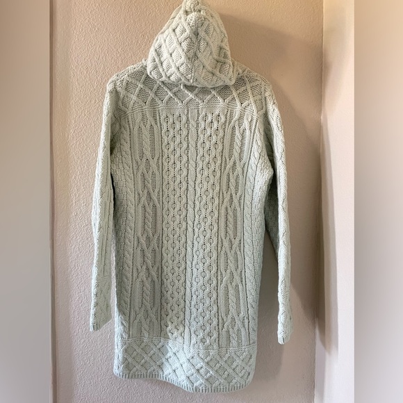 Aran Crafts Ireland 100% merino wool light green long zip up cardigan sweater S - Picture 2 of 13